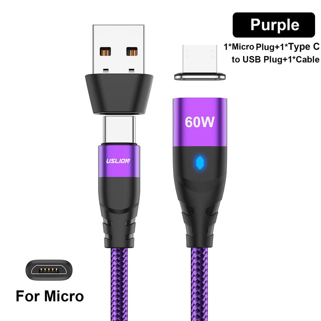 2 In 1 PD 60W Fast Charger Cable USB C To Type C Micro Magnetic Data Cord for iPhone 13 Pro Max Xiaomi 12 Samsung Poco X4