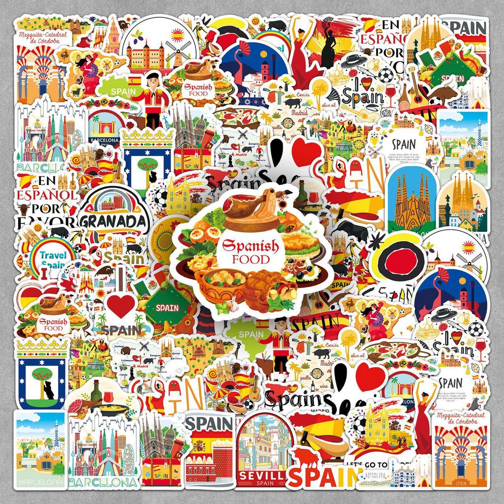 50 Spanish National Tourism Waterproof Stickers for Outdoor Use on Notebooks, Helmets, and Water Bottles