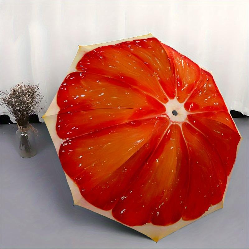1pc Blood Orange Pattern Auto Folding Umbrella - Portable Foldable Design with 8 Ribs, Durable Plastic & Iron Frame, Casual Ou