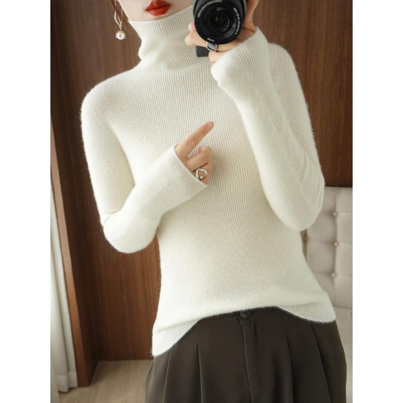 INDFS Women's Fashion Casual Fall Winter Solid Color Print Long Sleeve High Neck Sweaters