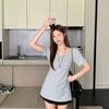 Right Shoulder Summer New Slim Fit Waist Covering Belly Slimming Mid-length Chic Sweet Short-sleeved T-shirt