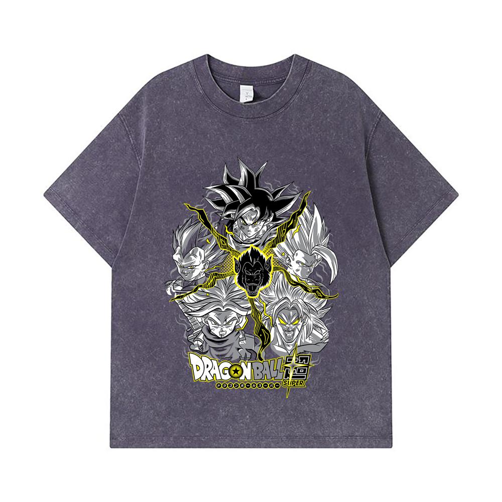 275 GSM Gewaschene T-Shirts 100% Baumwolle Dragon Ball V49 Super Saiyan Print Unisex Schweres Baumwoll-T-Shirt