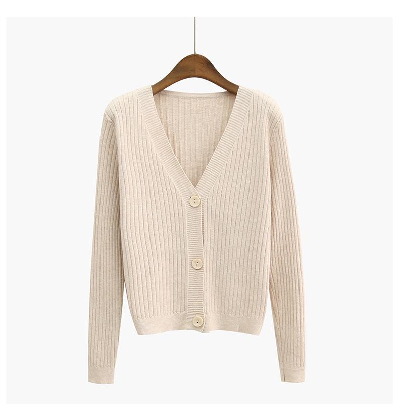 Loose and versatile V-neck knitted cardigan autumn sweater with temperament long-sleeved high-waisted short jacket tide