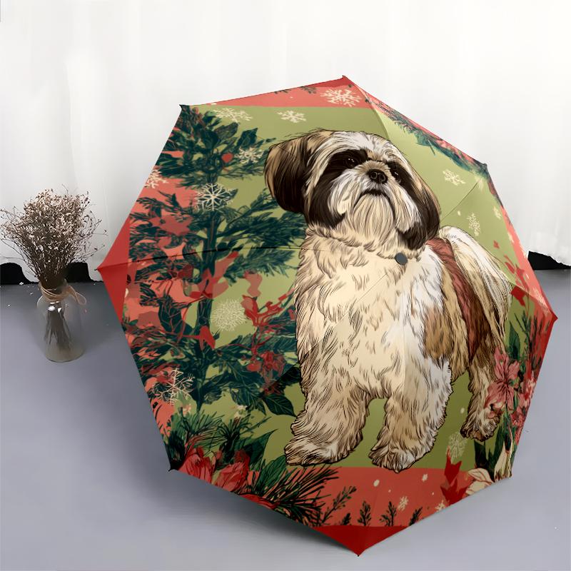 Shih Tzu Pattern, Automatic Folding Umbrella, Portable and Foldable Design, 8 Ribs, a Christmas or Birthday Gift.