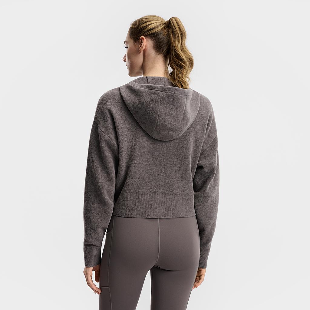 FILA Fitness Series Simple Fashion Casual Sports Training Versatile Warm Hooded Loose Short Knit Jacket Women jackets Gray A11W611506FDY