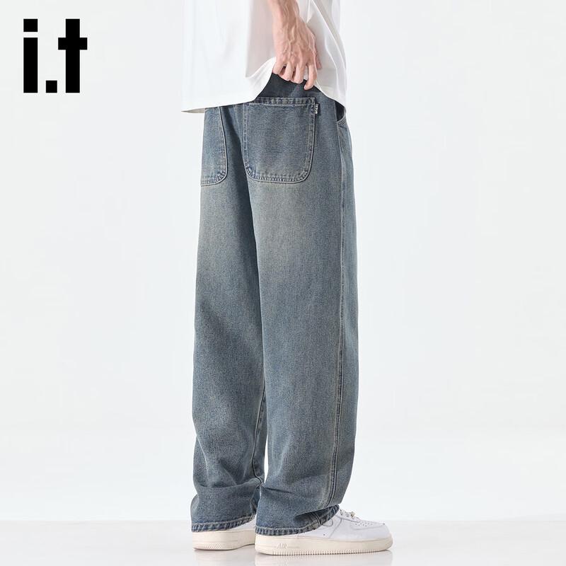 

Мужские джинсы прямого кроя свободного покроя с винтажной стиркой izzueit 2XL