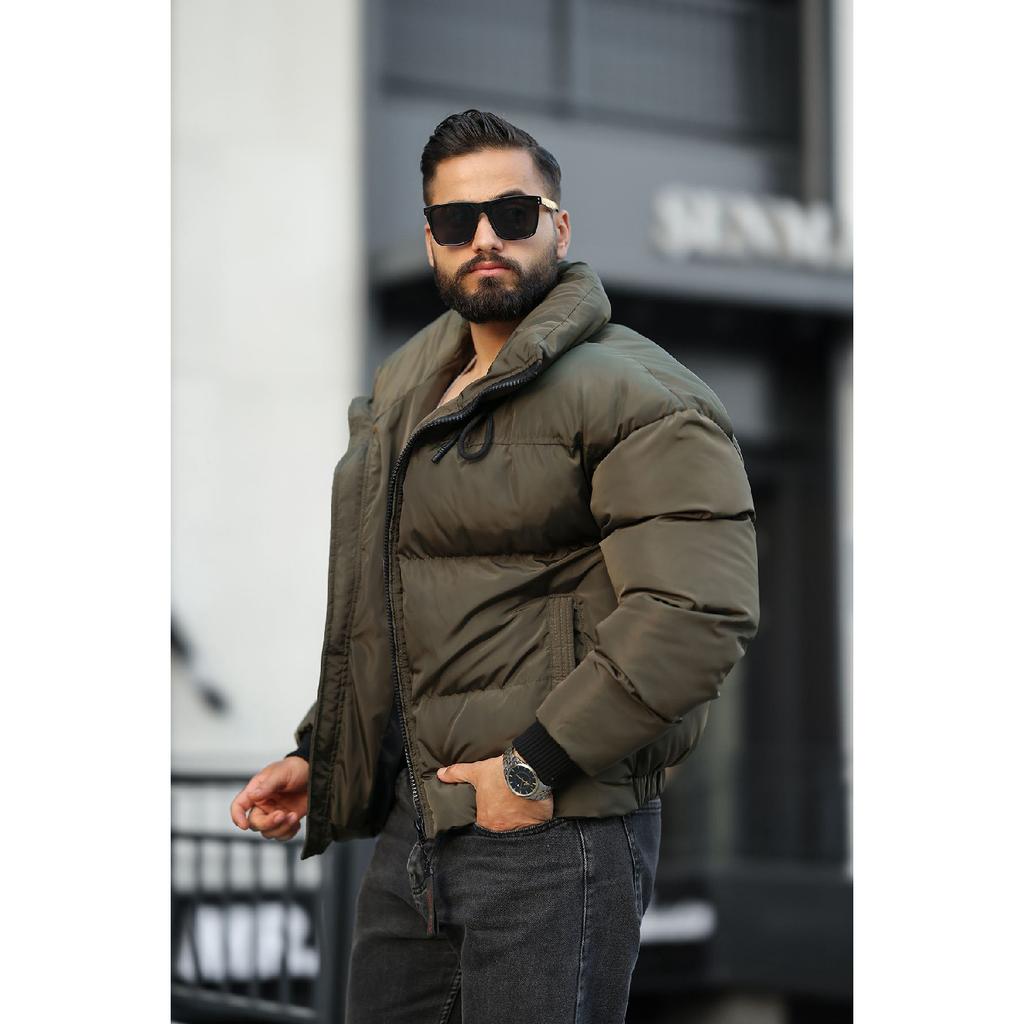 Concealable Hooded Men's Puffer Nubuck Leather Coat