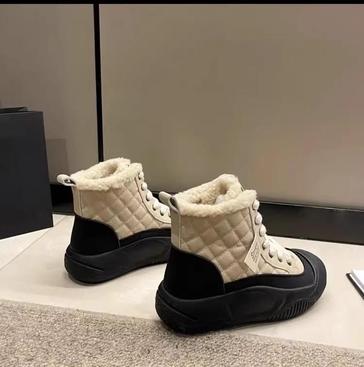 

Thick-soled snow boots women s 2025 new high-top shoes bag head retro lace-up medium tube casual round head fluffy short boots 35 бежевый