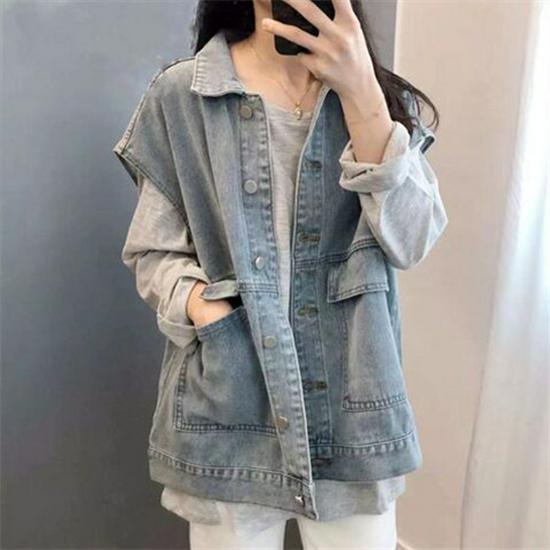 Damen Retro Used Patchwork Jeansjacke - Lässiger Lockere Passform, Stilvolles Petite Oberteil