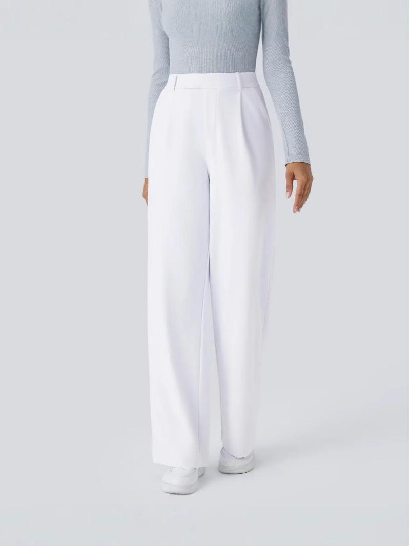 

2026 Autumn Women s European & American Casual Solid Color Pocket Loose Suit Pants XL белый