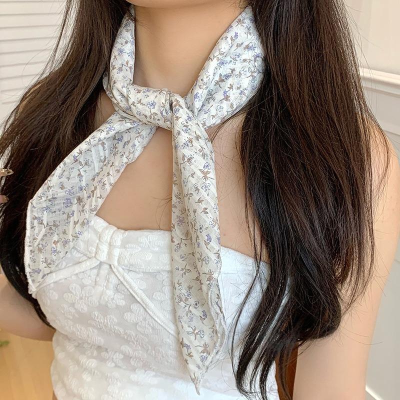 Ladies silk scarf square scarf high-end printing small scarf streamer decorative neck silk scarf waist fart curtain