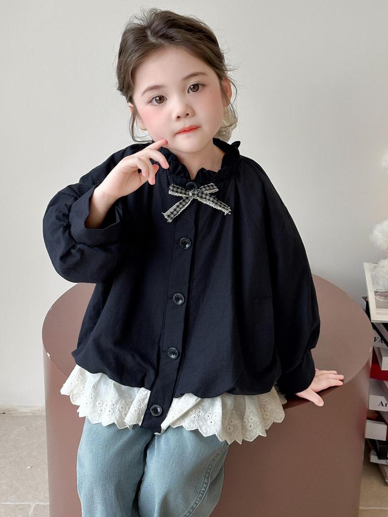 Girls' Korean Style Jacket with Bow - 2025 Spring/Autumn Lightweight Fashion Top