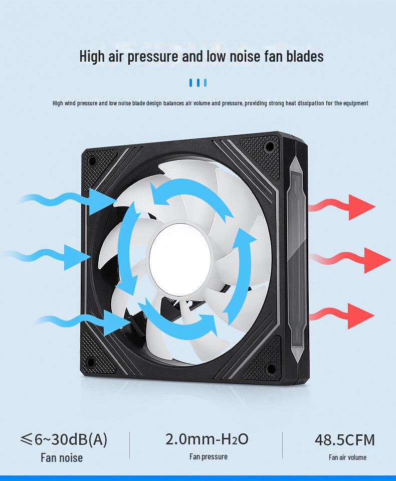 14cm Hydraulic Bearing Chassis Fan with RGB Sync, Shockproof Feet, and Silent Operation for PC Cases.