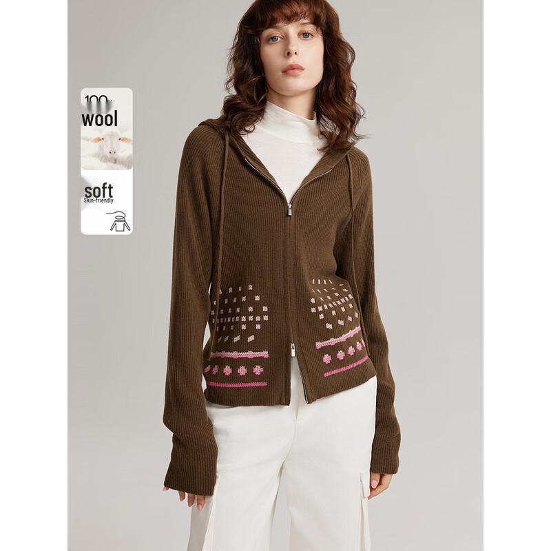 ELLE Women s Elegant Hooded Merino Wool Knit Sweater S