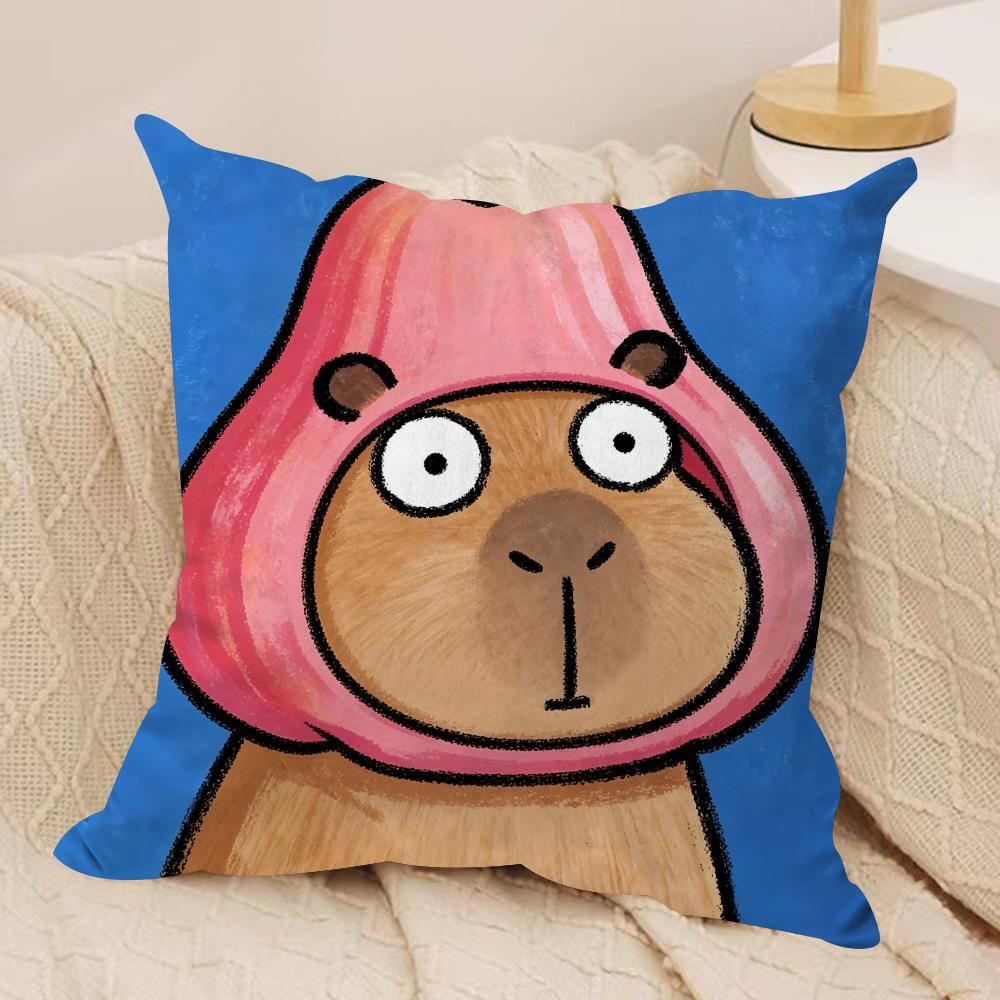 Cute Kapibala Cushion Cover Soft Plush Fabric DoubleSided Printed Cushion Covers for All Seasons Modern HomeDecor Gift