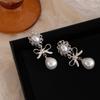 French Ballet Style Stud Earrings Women'S Silver Bow Pearl Pendant Earrings Sweet Temperament Niche Earrings