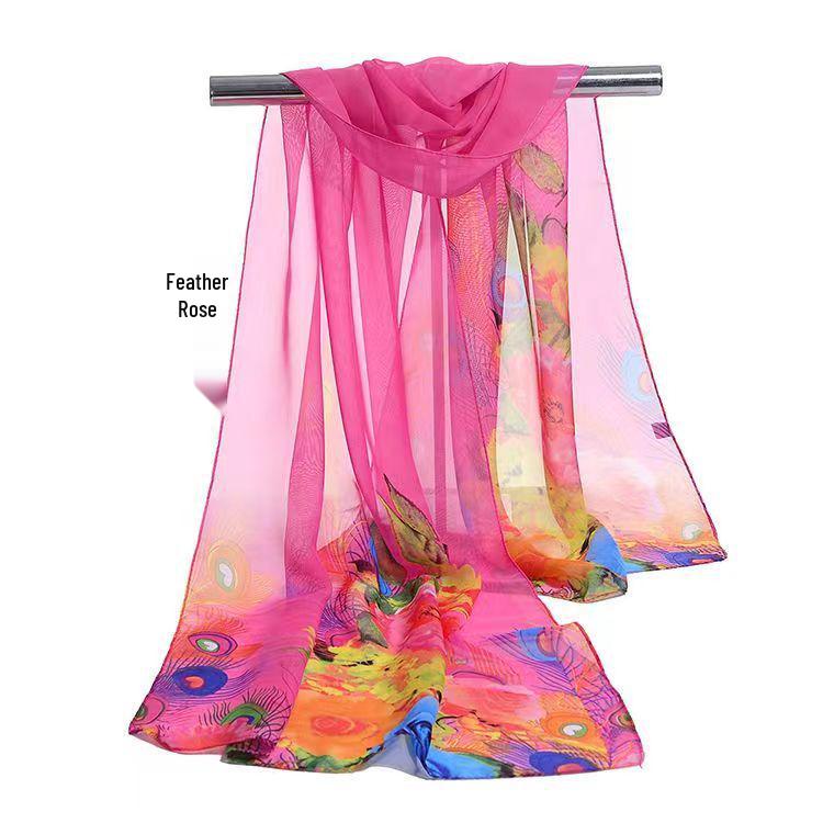 Spring & Summer Silk Chiffon Scarf for Women – Versatile, Fashionable, Sun-Protective, Printed Headscarf