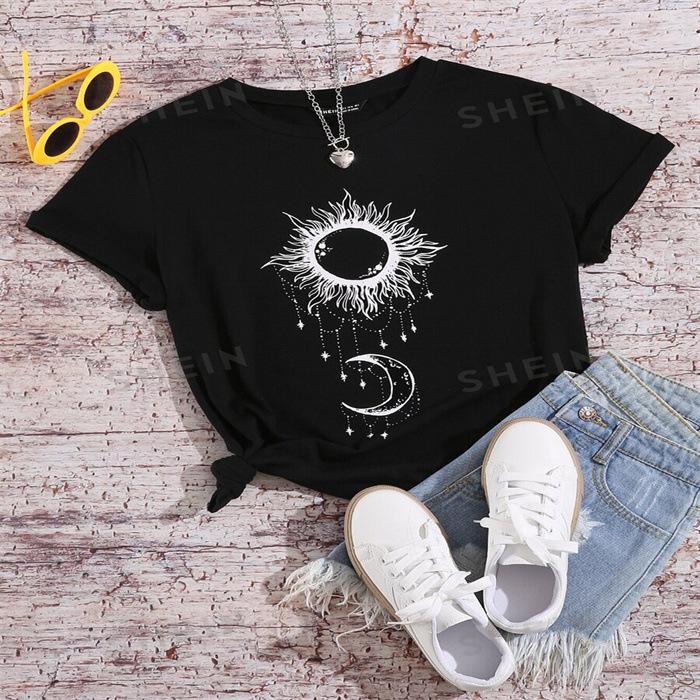 Summer Round Neck Printed Top Fashionable Casual Cute Short Sleeved Women's Pure Cotton T-shirts