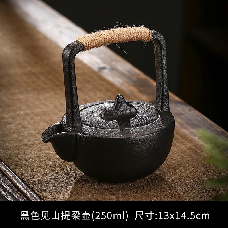 Rope Handle Ceramic Teapot Retro Style Gongfu Teapot Natural Jute Rope & Pottery No-Scald Design Daily Brewing Companion