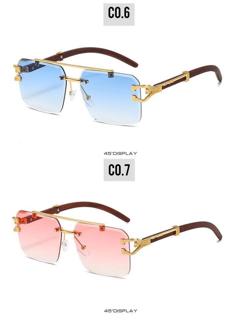 Nowe okulary przeciwsłoneczne kwadratowe bezramkowe z podwójnym mostkiem - Unisex Moda Europejska i Amerykańska Wzór Leopard