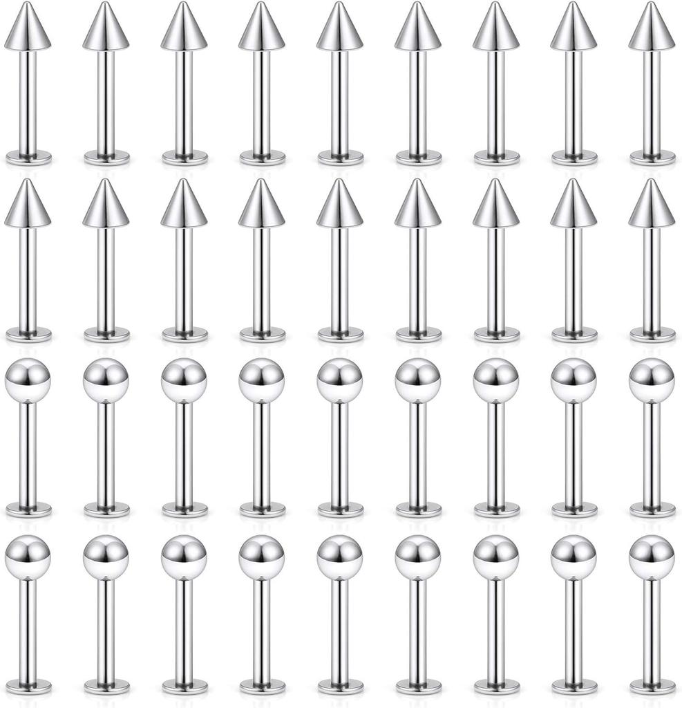 36Pcs Spike Nose Stud Surgical Steel Labret Jewelry Snake Bites Lip Piercing Monroe Lip Rings Studs for Women Men Helix Earring
