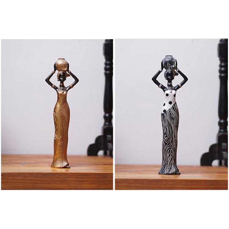 Vintage Afrykańska Kobieta Rzeźba Figurka Żywiczna do Wystroju Domu Biura Sypialni
