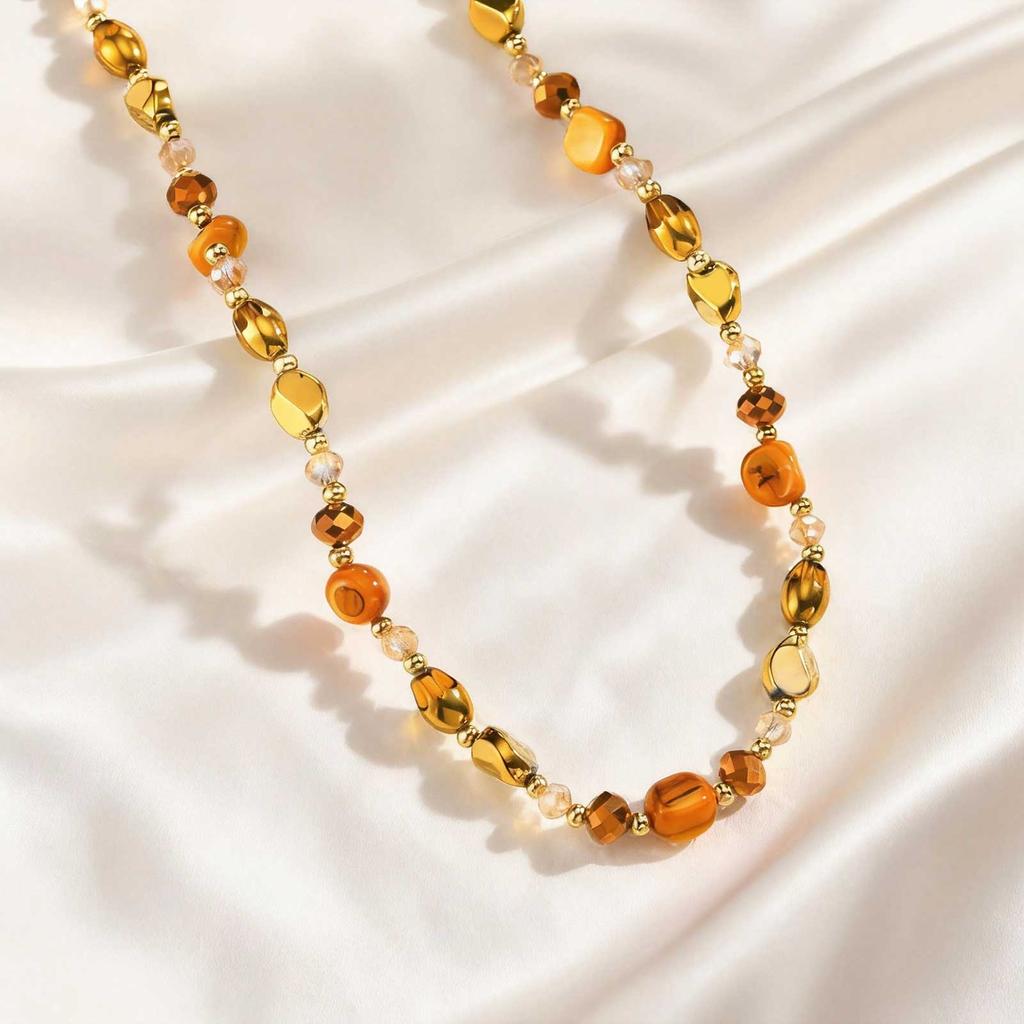 Luxury Natural Stone Pendant Maillard Beads Necklace for Women Caramel Temperament Neck Chain Charm Party Winter Jewelry Gift