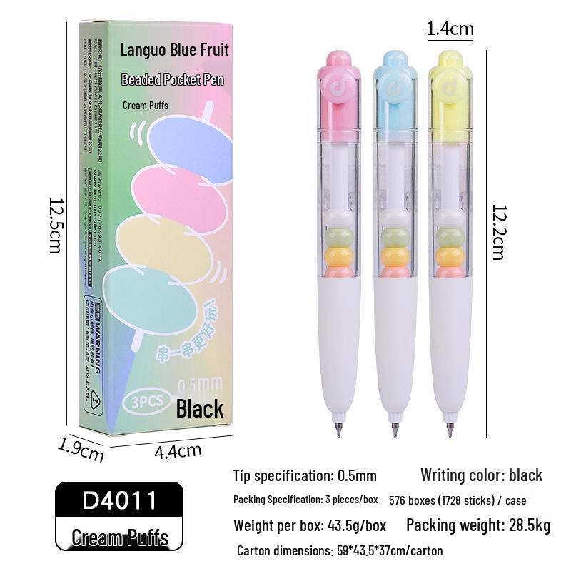 Blue Fruit D4001 Beaded Colorful Click Gel Pen - Quick-Dry Signature Pen for Students Office Use 0.5 mm