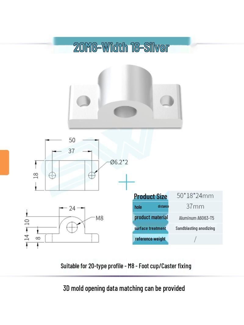 Aluminum Semicircular Connector with Foot Cup/Caster Mounting Plate M8/M10/M12