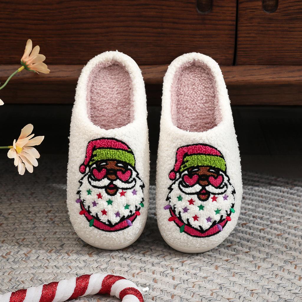 Mode Damen Weihnachtsmann Baumwollpantoffeln Neue Niedliche Cartoon Anti-Rutsch Winter Warme Baumwollpantoffeln Damen Indoor Zuhause Boden Flauschige Pantoletten