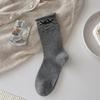 Cake Bubble Mouth Socks for Children, Mid-Calf Length, Solid Color, with Ribbon Knots, Ballet Style, Boneless, Fine Combed Cotton, Layered
