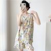 Women's Summer Ultra-Thin Cotton Satin Pajamas Set With Shorts And Sleeveless Vest, Cool Comfort Home Wear For Hot Weather