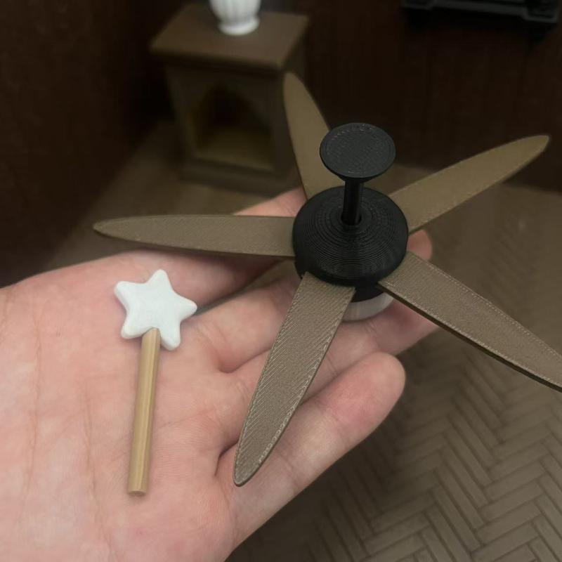 Miniature Vintage Ceiling Fan With Led Light Ornament 1/12 Dollhouse Model Decor Dolls House Mini Scene Accessories Photo Ptops