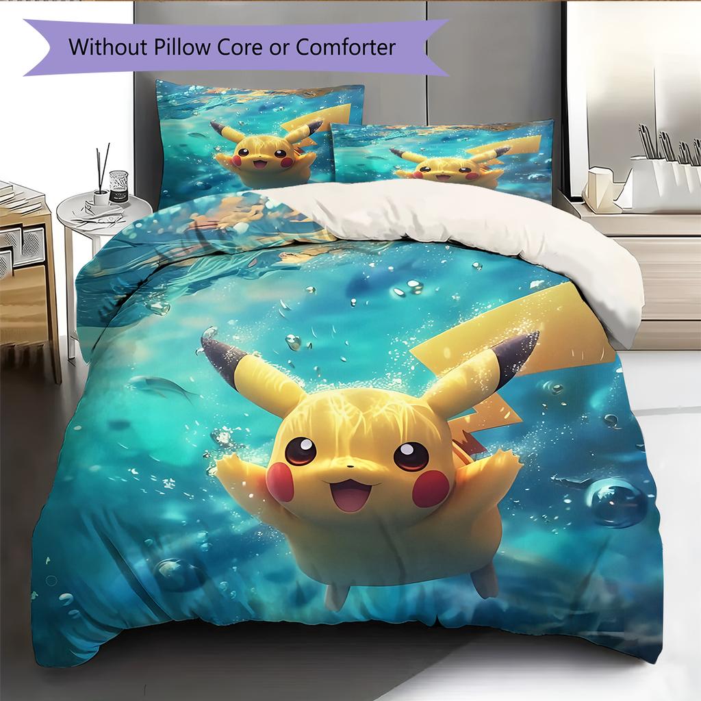 Pikachu Pokémon Pattern Bedding Home Decoration Birthday Gift (1 * Duvet Cover + 2 * Pillowcase, Without Core)