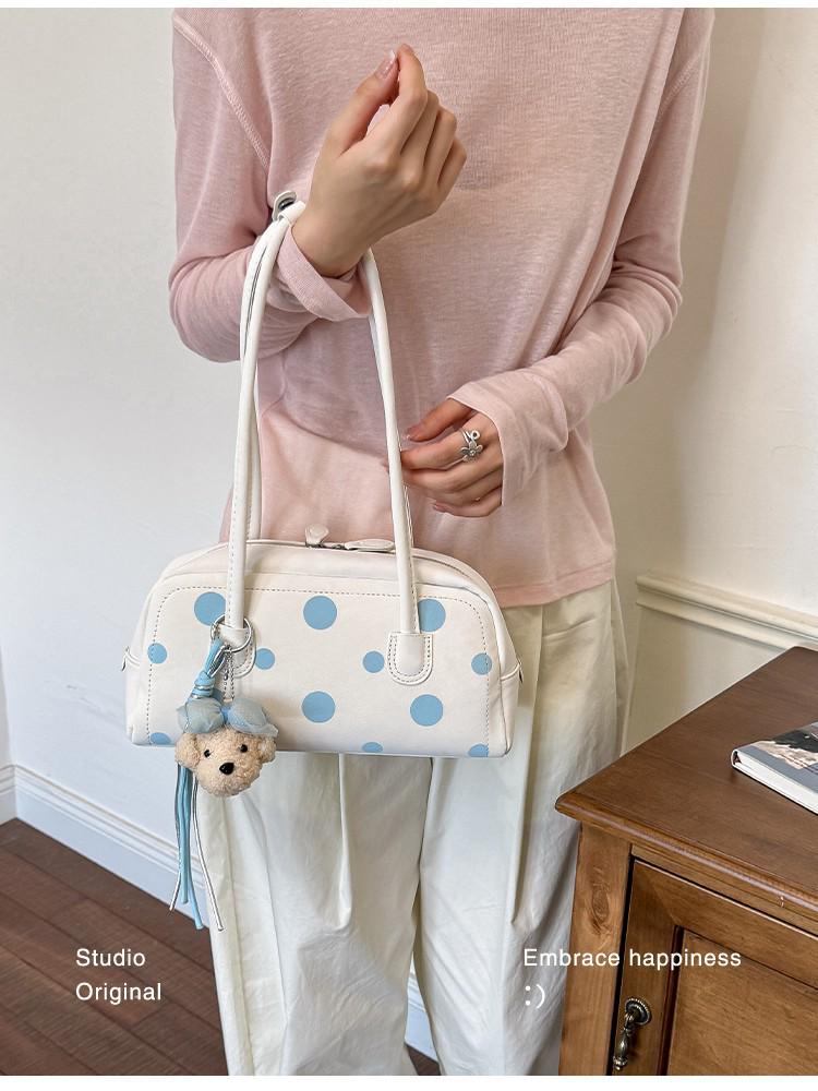 2026 Summer Women's Korean Polka Dot Underarm Bowling Bag - Stylish Single Shoulder Crossbody