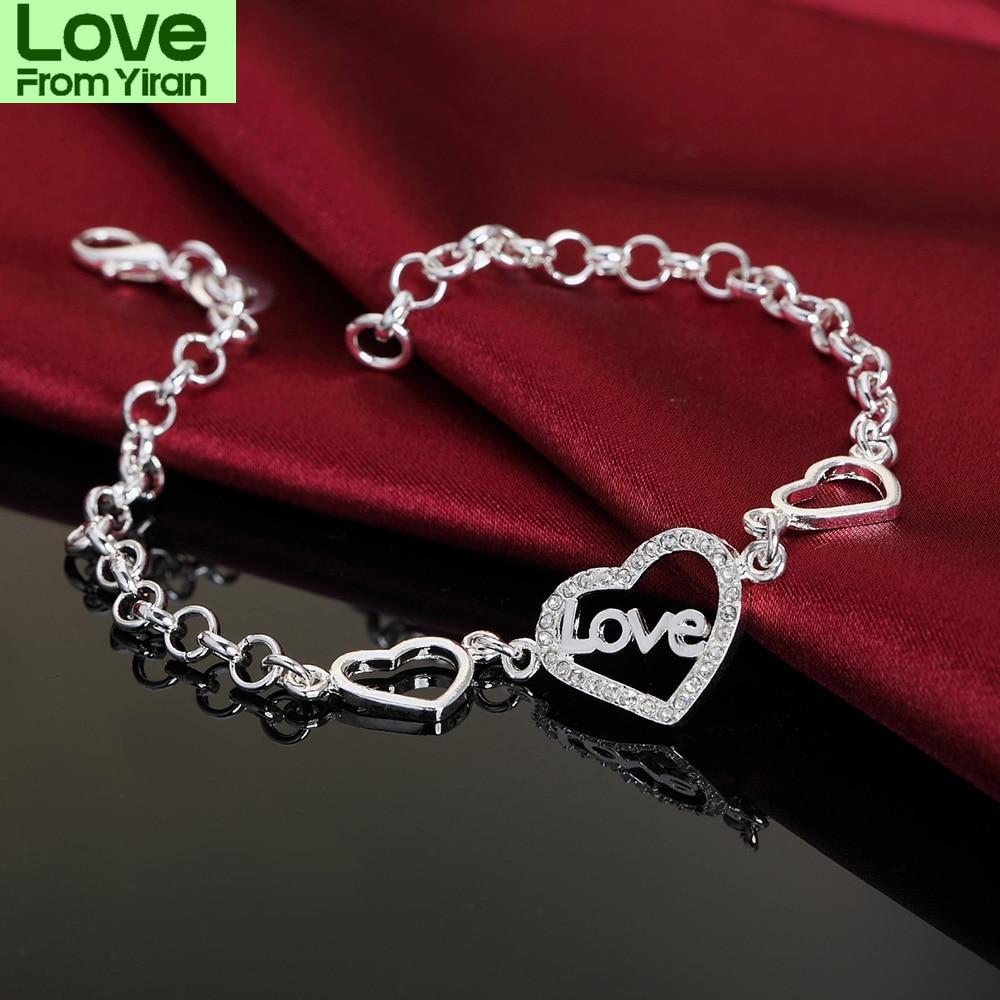 925 Sterling Silver Heart Love Girl Bracelets Geometry Chain Line Party Retro Women 'S Jewelry  Jewelry Valentine 'S Gifts