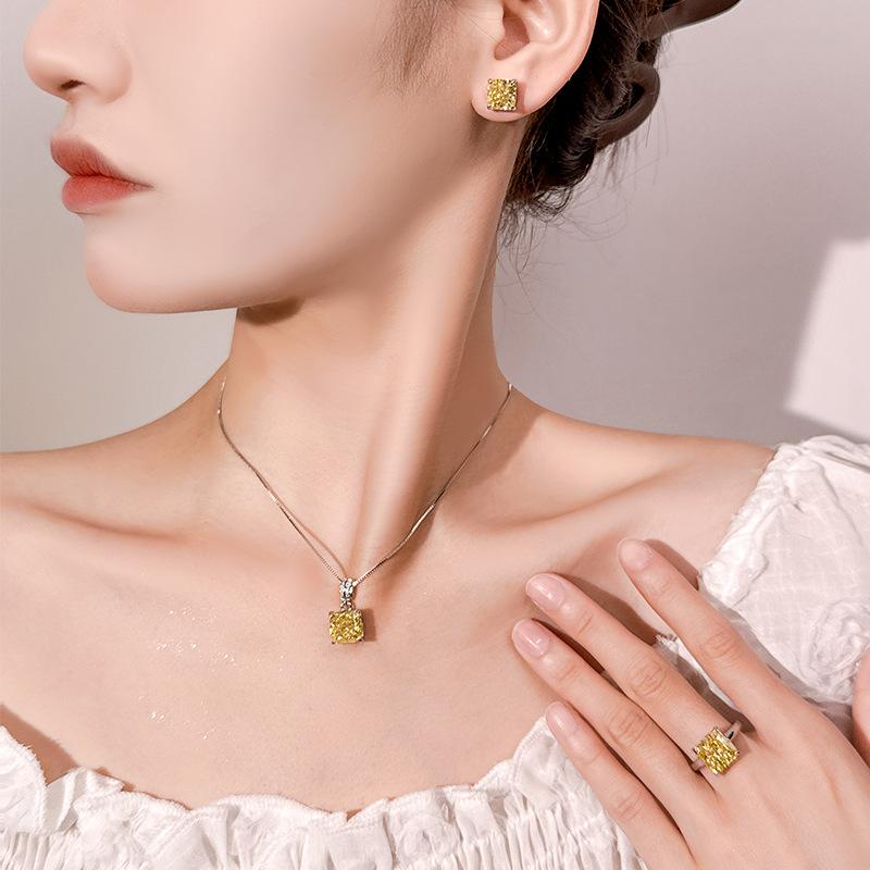 Jewelry Set Earrings Rings Necklaces Square High Carbon Diamonds Ice Flower Cut Fashionable Luxurious Women's