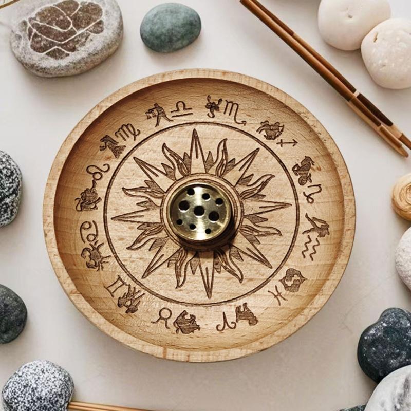 Elegant Incenses Stick Holder and Wooden Ashes Tray Brass Incenses Burners Set for Meditations Room Desktop Decoration