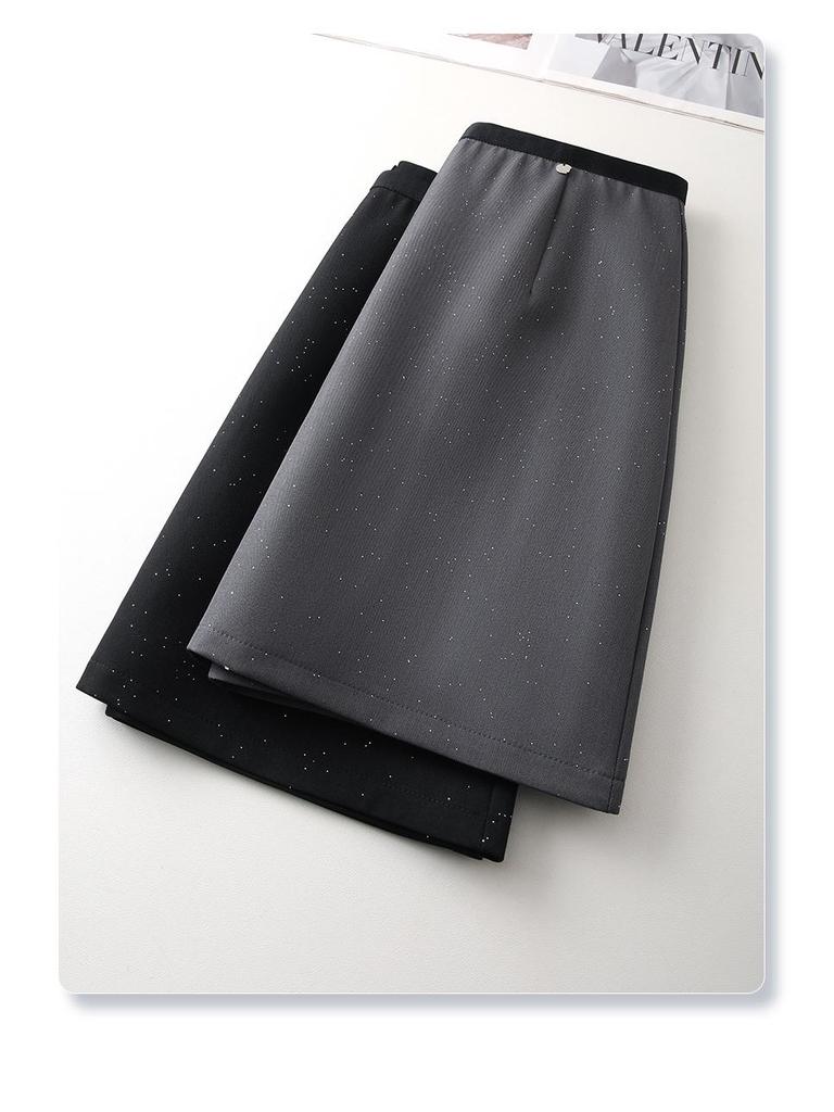 Gray Sequin A-line Midi Skirt: Spring 2025 Women's Petite Bodycon Design