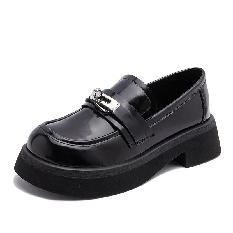 

Leather loafers women s 2025 new spring foot cover platform muffin shoes black single shoes British style small leather shoes women 35