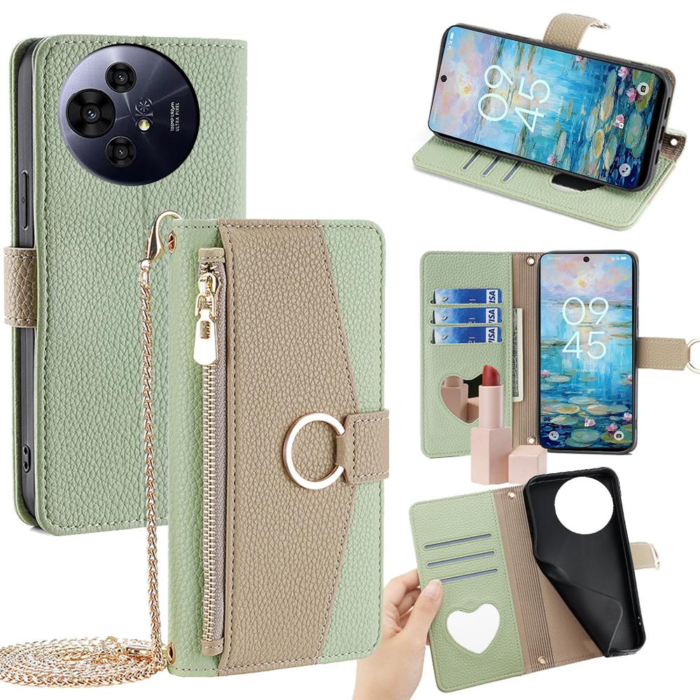 

Wallet Case for TCL 50 NxtPaper 5G/50 Pro NxtPaper 5G Mirror Leather Phone Cover with Chain Shoulder Strap Green