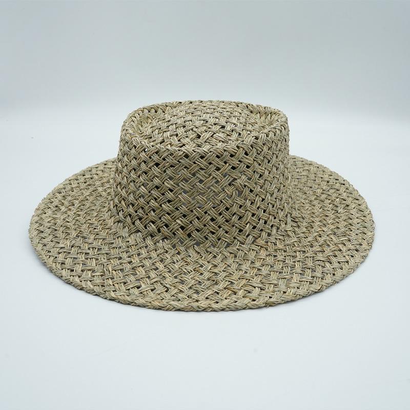 Japanese Retro Japanese Salty Grass Seaweed Woven Flat Top Top Top Top Hat Women'S Summer Shading Vacation Panama French Straw Hat