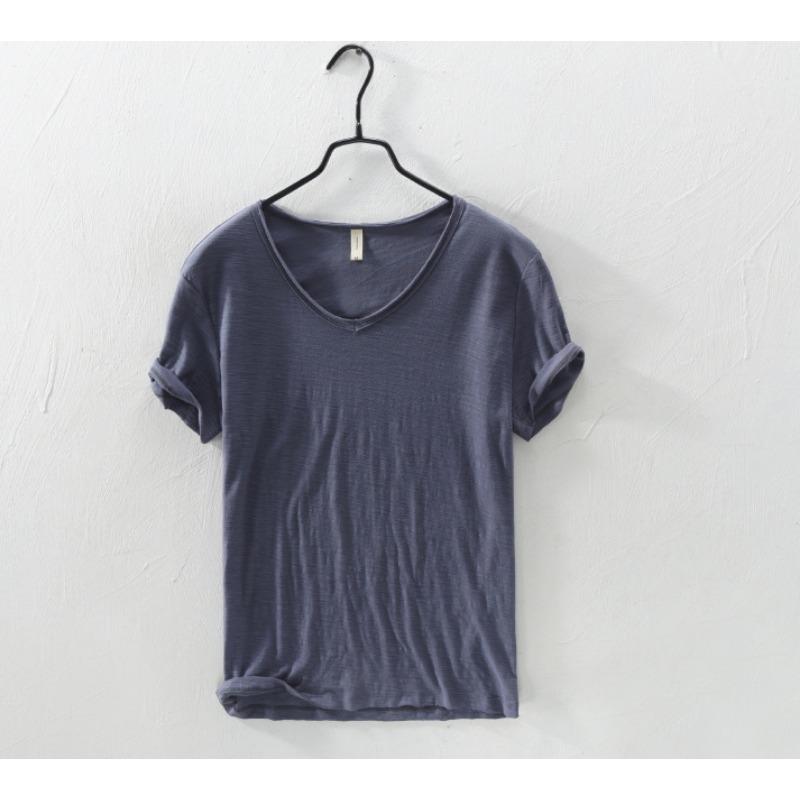 Men's Cotton V-neck T-shirt Summer Short Sleeve