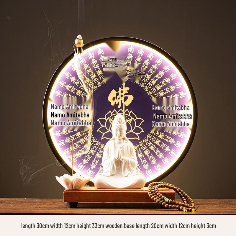 Ceramic Seated Guanyin On Lotus with Light Ring and Anjali Mudra for Home Decor