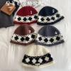 % Wool Rhombus Bucket Hat Women's Winter Thick Warm Knitted Hat, Ear Protection, Small Face, Trendy Hat