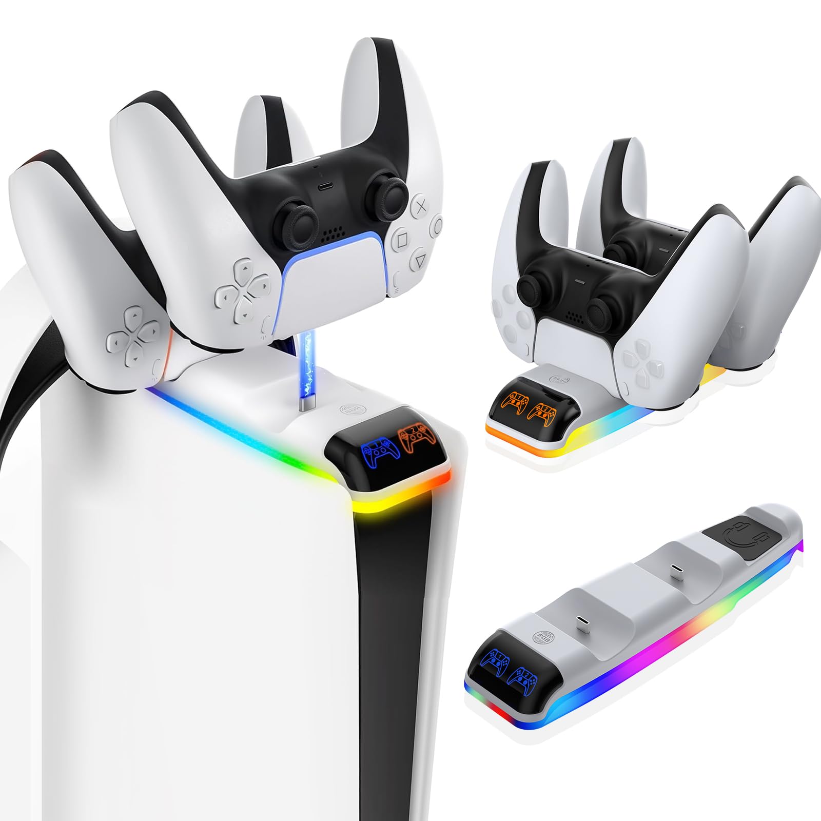 

in Compatible with the new PS5 Slim charging fast charging 2 devices at the same charging just by placing it RGB atmosphere overcharging prevention be білий