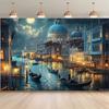 2D Flat Printing Night Venice Canal Backdrop for Italy Vacation Photoshoot