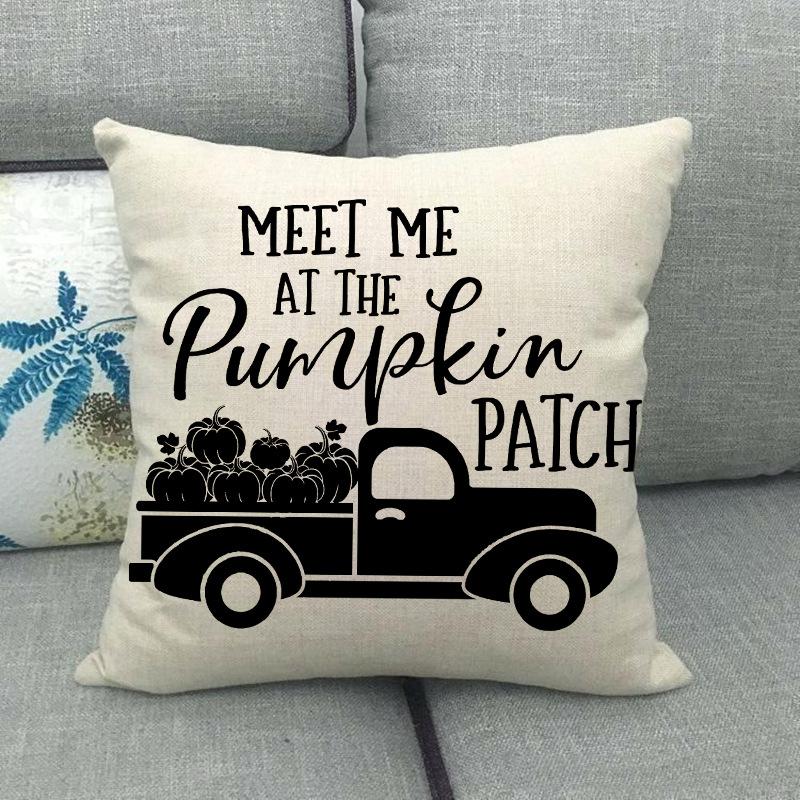 Autumn Thanksgiving Pumpkin Truck Digital Printing Short Plush Pillow Covers For Car Sofa Office Cushion Cover Home Goods