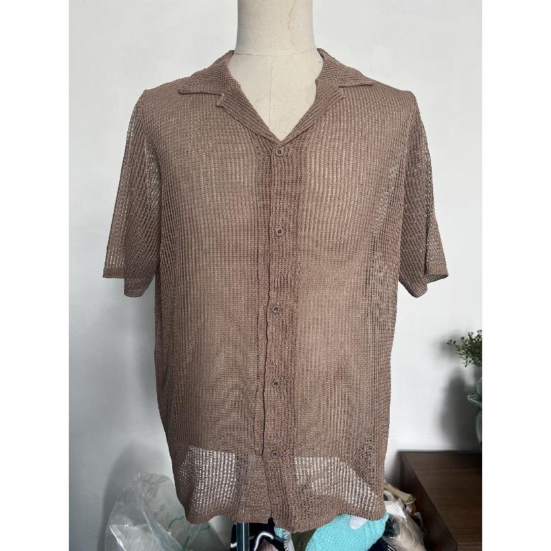 Herren Casual Kurzarm Strickjacke Hemd Sommer Einfarbig Atmungsaktiv Oberteil