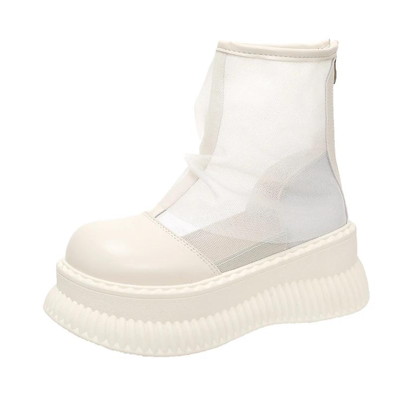 

Летняя мода Сетчатая поверхность Женские ботинки Обувь для женщин 2025 Новая Губчатая подошва Однотонные Перфорированные Дышащие Женские туфли 40